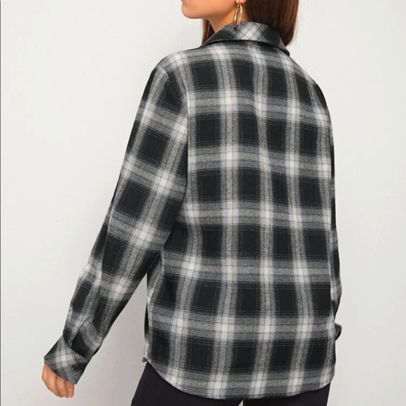 SHEIN Drop Shoulder Single Breasted Plaid Blouse - Picture 2 of 7